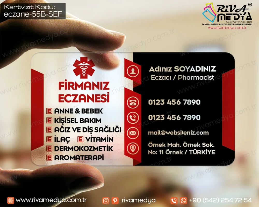 Modern ve Profesyonel Şeffaf Eczane Kartvizit Örneği
